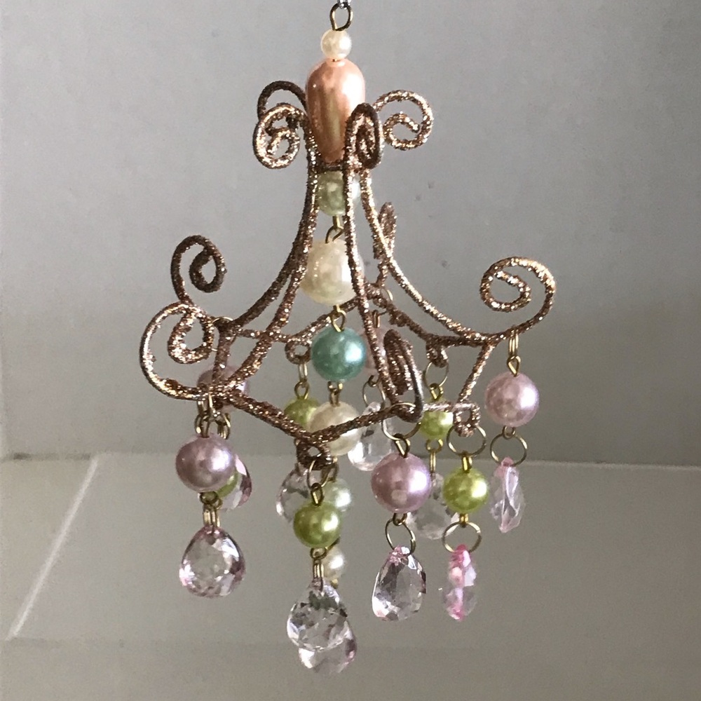 Shabby Chic Pink Chandelier Beaded Dangle Christmas Ornament